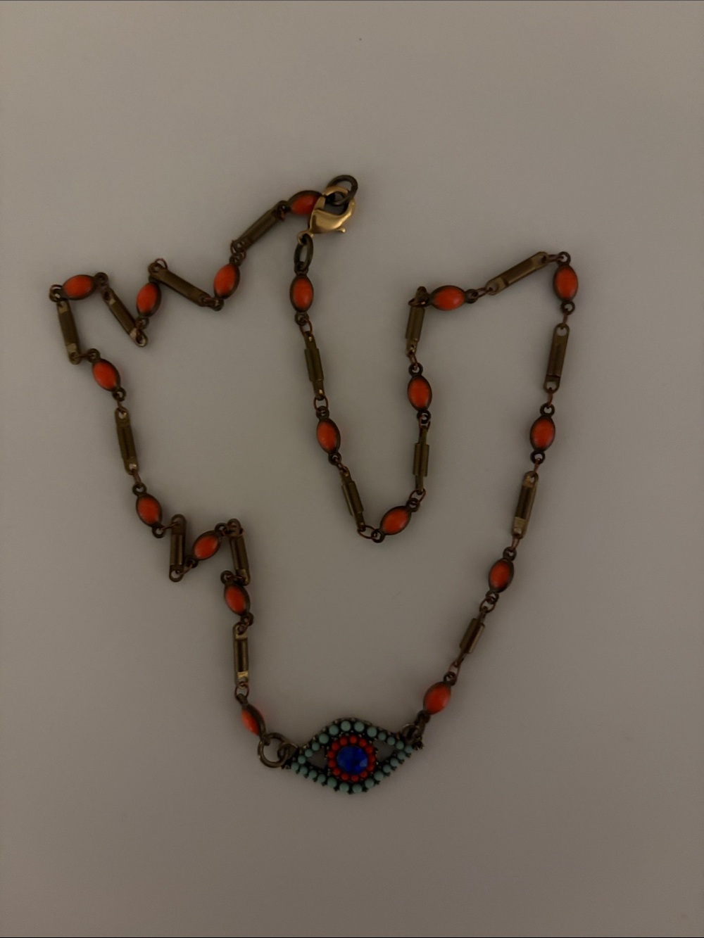 Handcrafted Orange Bead Evil Eye Necklace 18”